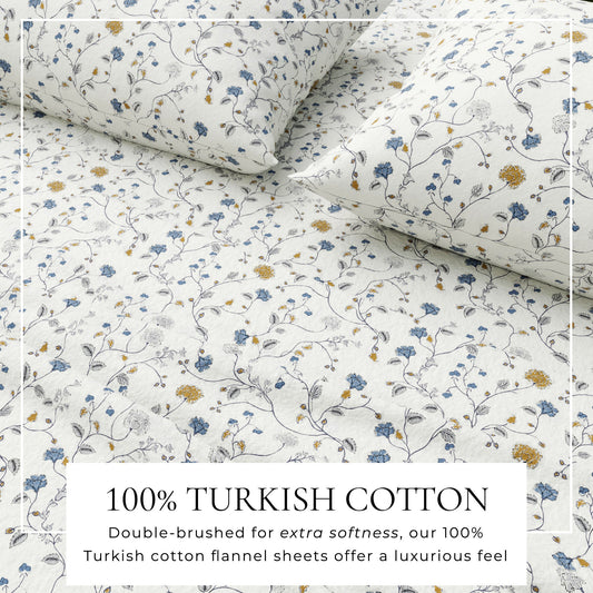 Turkish cotton flannel bed sheet set from Great Bay Home Winter Floral Collection with cozy winter floral pattern.