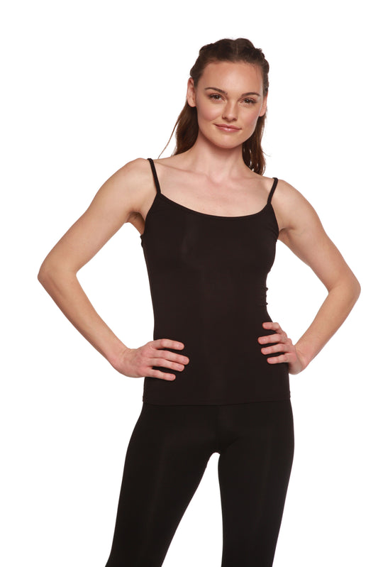 Women's bamboo viscose spaghetti strap camisole by Spun Bamboo, lightweight and comfortable women's top with thin straps.