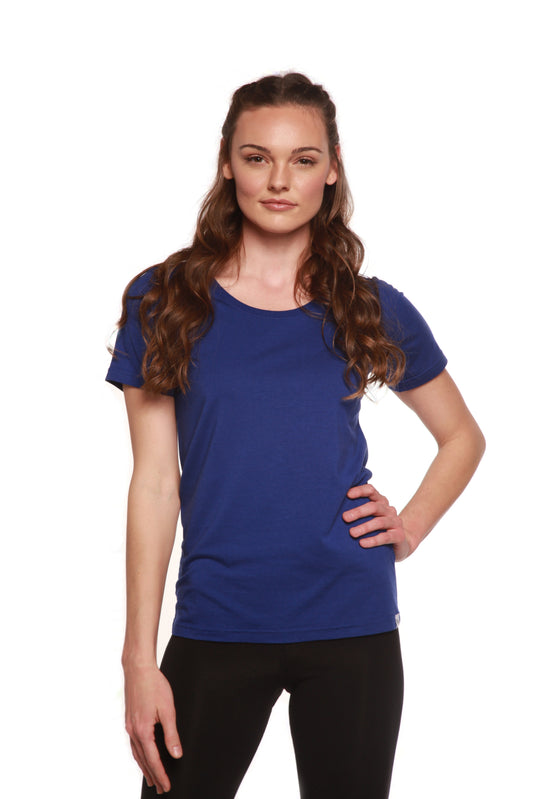 Women's bamboo and cotton short sleeve scoop neck T-shirt by Spun Bamboo, soft fabric with a relaxed fit and classic design.