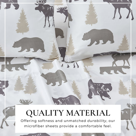Great Bay Home Lodge Mountain Ridge printed sheet set with mountain landscape design on soft bedding sheets.