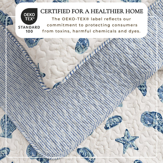 Coastal quilt set from Bali Collection by Great Bay Home, featuring ocean-inspired patterns and soft fabric in natural tones.