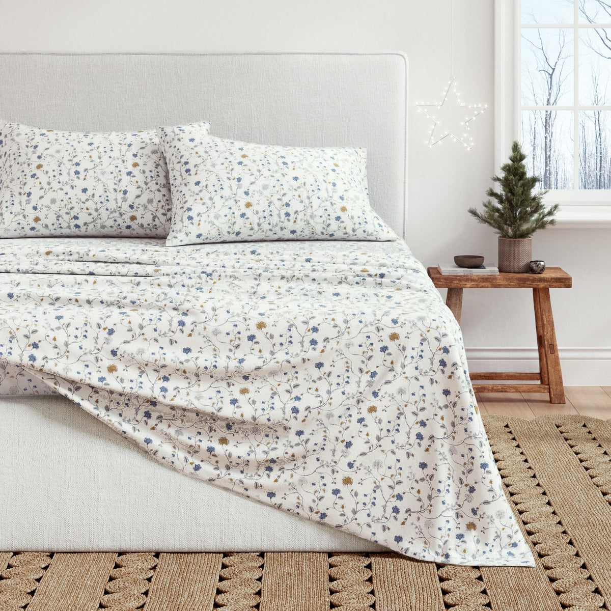 Turkish cotton flannel bed sheet set from Great Bay Home Winter Floral Collection with cozy winter floral patterns.