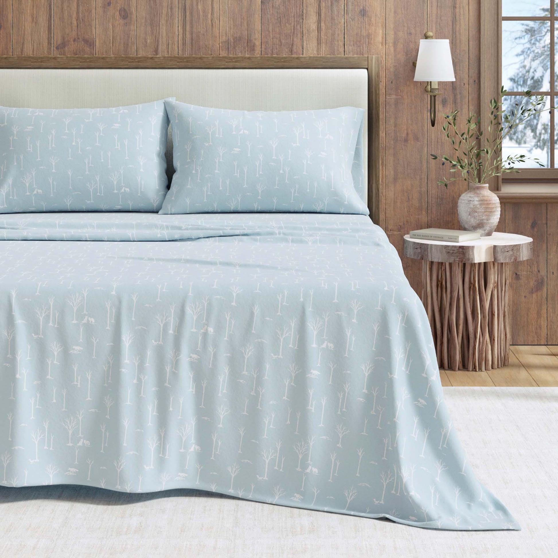 Turkish cotton flannel sheet set from Great Bay Home's Elevated Lodge Collection, featuring soft, cozy bed sheets in a natural lodge style.
